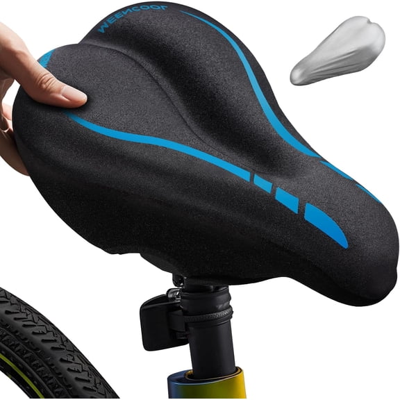 Bike Seat Cushion - Gel Padded Bike Seat Cover for Men Women Comfort, Adjustable Velcro Secure Bicycle Seat Cushion Compatible with Peloton, Indoor & Outdoor Bicycle Seat(11"x7")