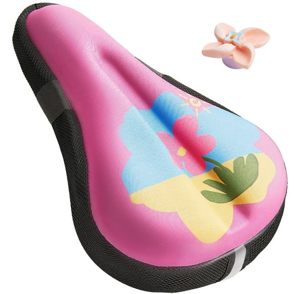 Bike Seat Cushion for Girls, Gel Padded Bike Seat Cover, Breathable & Extra Soft Gel Memory Foam, Pink Bicycle Saddle Cushion 9"x 6"