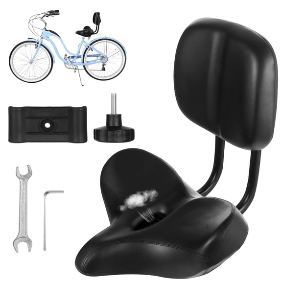 Oversized Bike Seat with Backrest, Breathable Bicycle Saddle with Back Support, Wide Bike Padded PU Cushion Seat, Universal Saddle Replacement for Tricycle, Height Adjustable