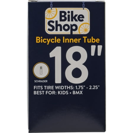 Bike Shop 18" Bicycle Inner Tube, Tire Widths 1.75-2.25" with Schrader Valve, Black