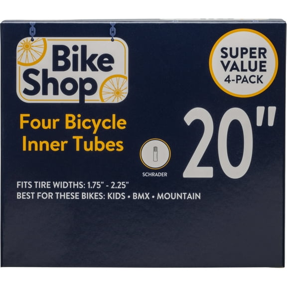 Bike Shop 20" Bicycle Inner Tube Value Pack, Schrader Valve, Size 20" x 1.75-2.25" width
