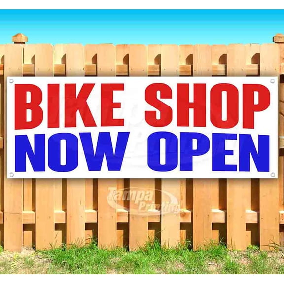 Bike Shop Now Open 13 oz Vinyl Banner With Metal Grommets