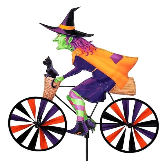 Bike Spinner 20"  Spooky Design, Weather-Resistant Outdoor Decor, Durable & Lightweight for Patios, Yards, and Gardens - Eye-Catching Wind Spinner with Rotating Wheels