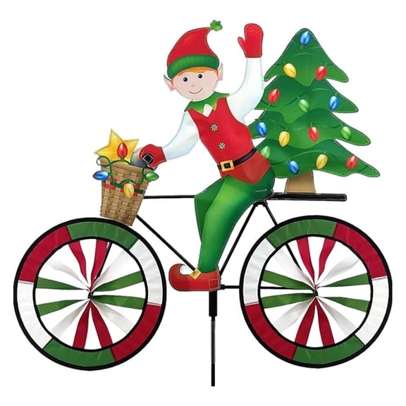 Bike Spinner 30" Whimsical Christmas Design, Weather-Resistant Outdoor Decor, Durable & Lightweight for Patios, Yards, and Gardens - Eye-Catching Wind Spinner with Rotating Wheels