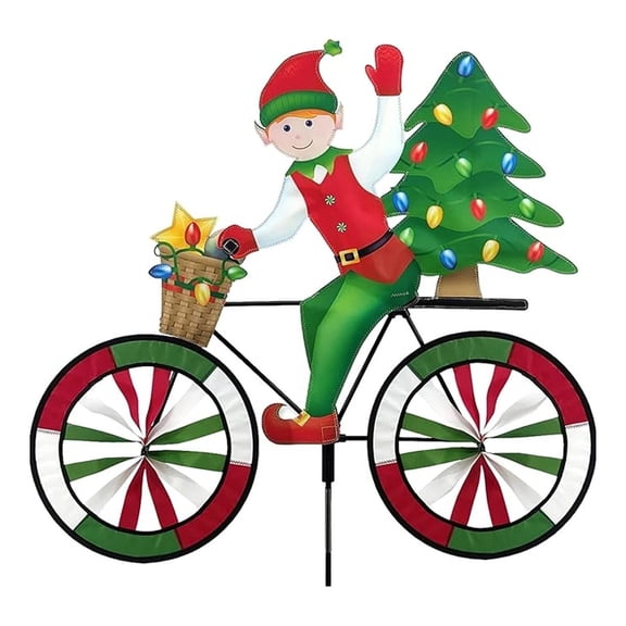 Bike Spinner 30" Whimsical Christmas Design, Weather-Resistant Outdoor Decor, Durable & Lightweight for Patios, Yards, and Gardens - Eye-Catching Wind Spinner with Rotating Wheels