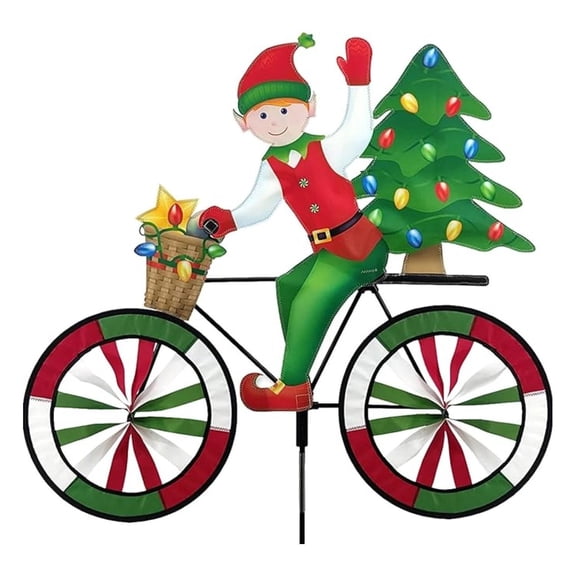 Bike Spinner 30" Whimsical Christmas Design, Weather-Resistant Outdoor Decor, Durable & Lightweight for Patios, Yards, and Gardens - Eye-Catching Wind Spinner with Rotating Wheels
