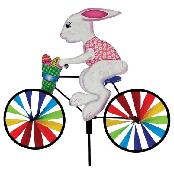 Bike Spinner Easter Bunny 20"  Springtime Rabbit Design, Weather-Resistant Outdoor Decor, Durable & Lightweight for Patios, Yards, and Gardens - Eye-Catching Wind Spinner with Rotating Wheels