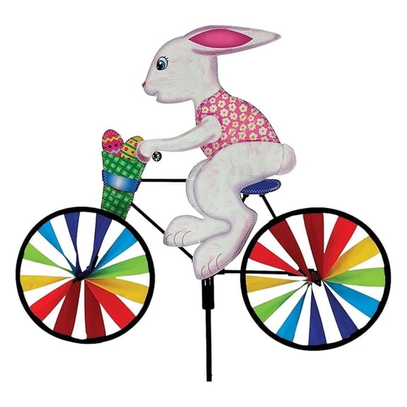 Bike Spinner Easter Bunny 20"  Springtime Rabbit Design, Weather-Resistant Outdoor Decor, Durable & Lightweight for Patios, Yards, and Gardens - Eye-Catching Wind Spinner with Rotating Wheels