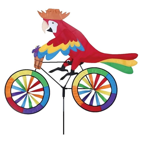 Bike Spinner Parrot 30" Tropical Design, Weather-Resistant Outdoor Decor, Durable & Lightweight for Patios, Yards, and Gardens - Eye-Catching Wind Spinner with Rotating Wheels