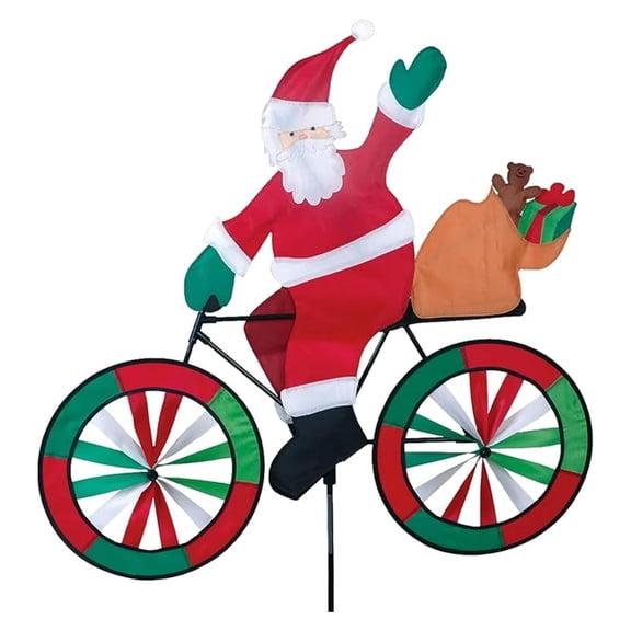 Bike Spinner Santa 30" Jolly Christmas Design, Weather-Resistant Outdoor Decor, Durable & Lightweight for Patios, Yards, and Gardens - Eye-Catching Wind Spinner with Rotating Wheels
