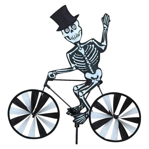 Bike Spinner Skeleton 20" Spooky Skeleton Design, Weather-Resistant Outdoor Decor, Durable & Lightweight for Patios, Yards, and Gardens - Eye-Catching Wind Spinner with Rotating Wheels