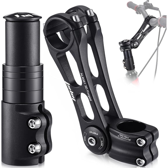 Bike Stem Riser & Adjustable MTB Bicycle Stem, Universal 31.8mm Bike Stem, 90 Degree Handlebar Stem for Angle Adjustment, 28.6mm Bike Fork Stem Extender for E-Bike Road Bike BMX Bicycle
