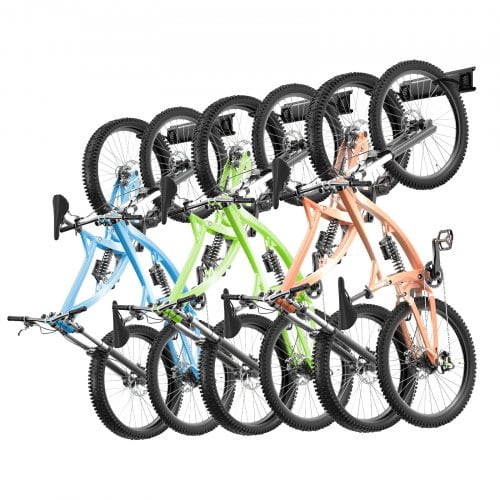 Bike Storage Rack, 6 Bike Racks and 3 Helmets Hooks, Wall Mount Bike