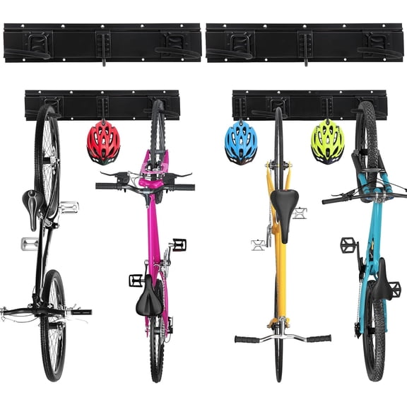 Bike Storage Rack,Bike Storage Hanger, 4 Bikes + 3 Helmets Heavy Duty Bike Storage Vertical Bike Rack Holds up to 66lbs, 20 inches / 511mm -2 Rails