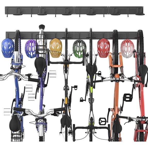 Bike Storage Rack, Wall Mount Bicycle Rack Vertical Hanger for Garage, Home, 6 Racks & Helmet Hooks, Holds Up To 660lbs