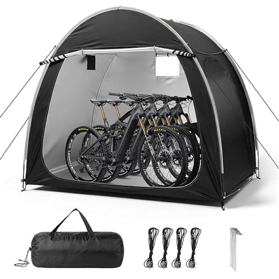 Bike Storage Shed Tent for 4-5 Bikes, Outdoor Portable Bicycle Storage Shed with Carry Bag, Waterproof Bike Tent for Motorcycle, Garden Tools, Lawn Mower, Black