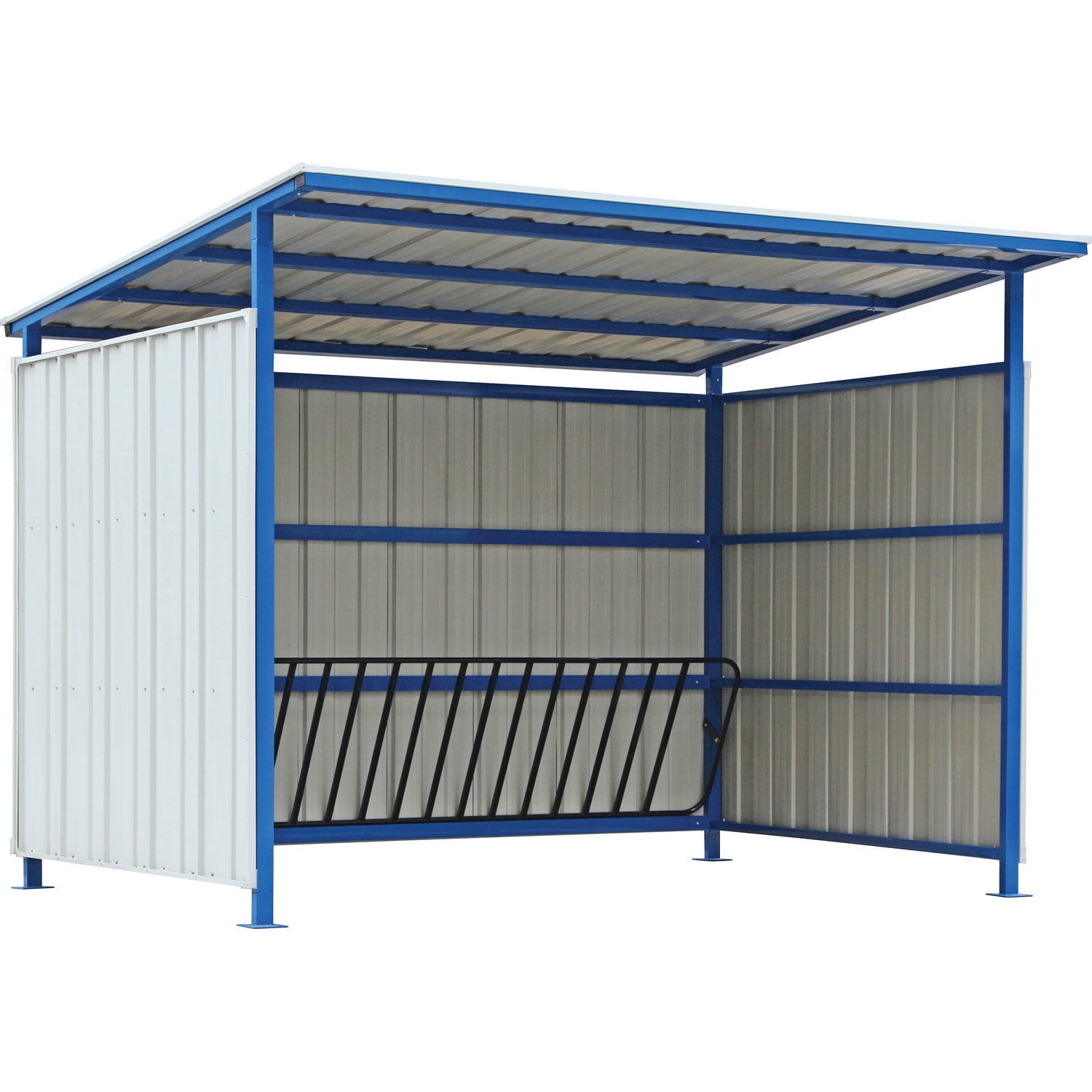 Large Blue and Gray Galvanized Steel Bike Storage Shelter