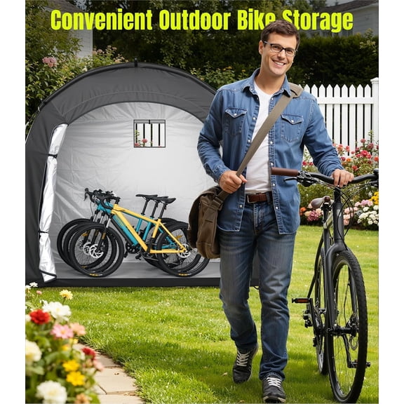 Bike Storage Tent Shed for 5 Bikes, Outdoor Portable 210D Oxford Thick PU4000 Waterproof Bike Cover with Ventilated Window