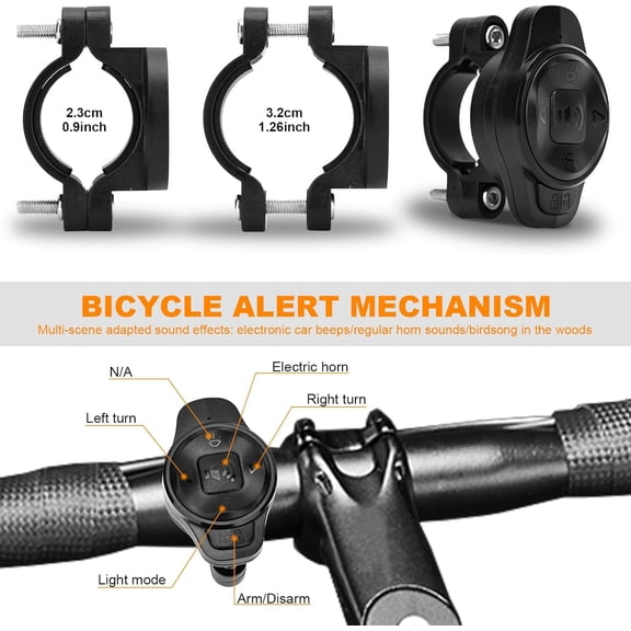 Bike Tail Light Smart Rear Bike Light with Turn Signals Brake Wireless Horn Alarm Auto On/Off USB C Rechargeable Bicycle Tail Light Waterproof Safety Back Lights with Rack Mount