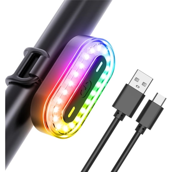 Bike Tail Light, Super Bright Cyclist Safety LED Warning Bike Flashlight, 7 Colors 14 Modes RGB Skateboard Light, Bicycle Rear Light Rechargeable & Waterproof, for Scooter Light Accessories