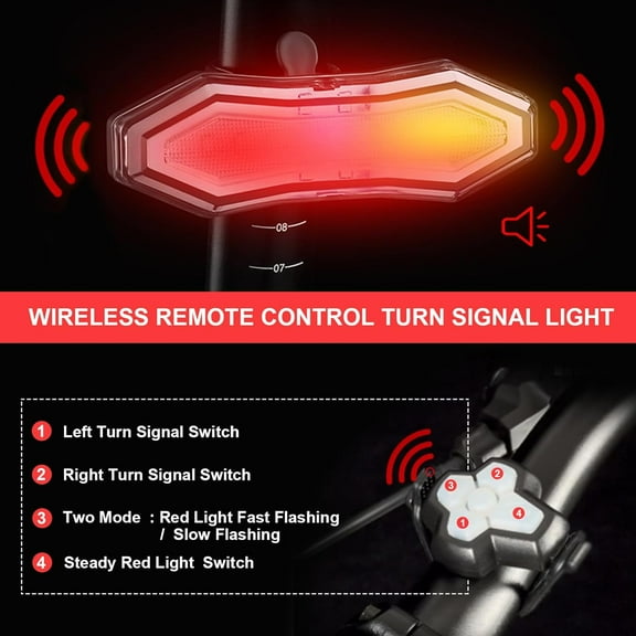 Bike Tail Light with Turn Signals, Front Back IPX5 Waterproof Wireless Remote Control Rear Bike Light USB Rechargeable LED Bike Flashlight for Mountain Bike, Bicycle, Scooter