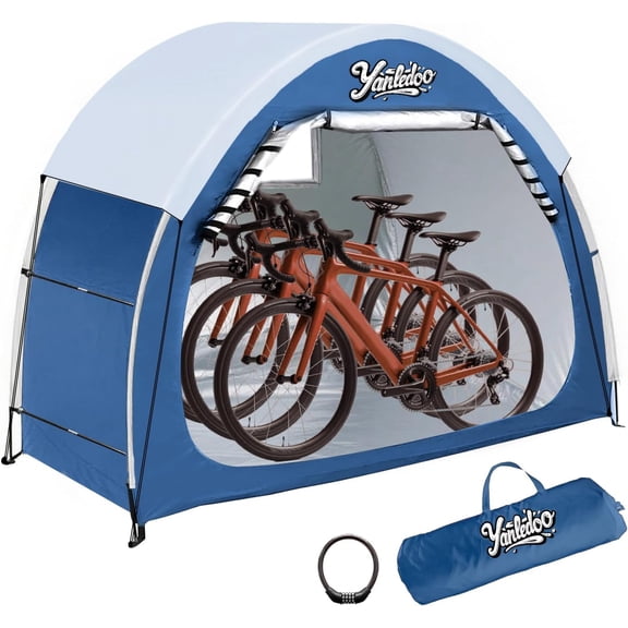 Bike Tent with Protective Cover & Water Strap – Heavy-Duty 210D Oxford Fabric Bicycle Shelter – Waterproof Outdoor Storage Tent for 2-3 Bikes, Portable & Windproof (Royal Blue)