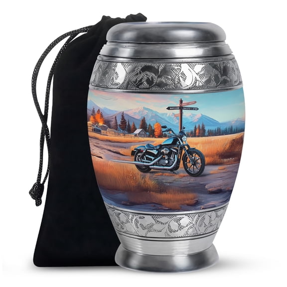 Bike Theme Urn for Human Ashes with Secure Lid - Motorbike Large/Mini Keepsake Urns - Affordable Keepsake Urn - Premium Motobike Urn - 10inch, Large Size with Velvet Bag - 1pcs