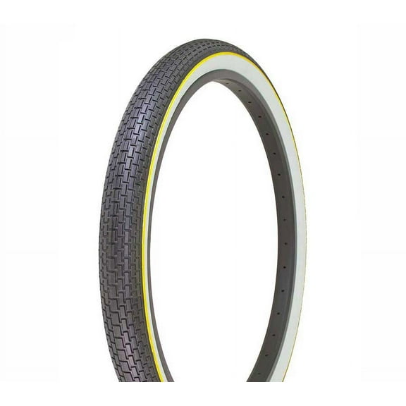 Bike Tire, Bicycle Tire Duro 26 x 2.125 Black/White Side Wall Yellow Line HF-120A. 26" Brick Tire 26 inch by 2.215 inch.