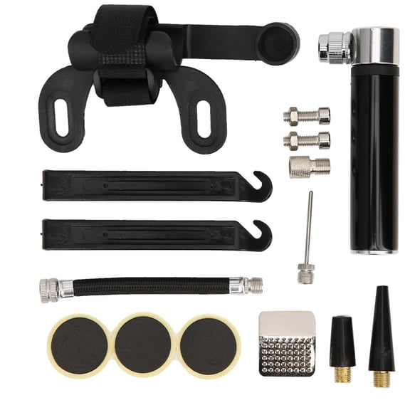 Bike Tire Repair Kit - Mini Bike Pump and Tool Set for Road & Mountain Bikes, Compact Emergency Repair (Black)