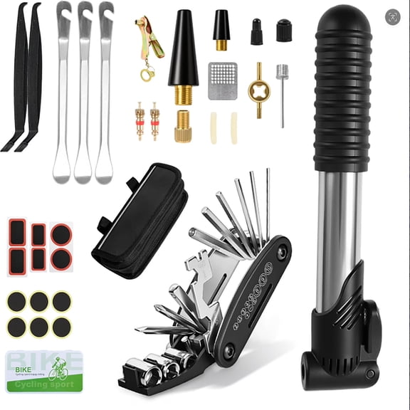 Bike Tire Repair Tool Kit, Bike Pump Bike Tire Levers Wrench Portable Patches Fixes, Adult Bicycle Tool Kit Accessories,Tool Kit for Camping Travel, Best Gifts for Men and Women