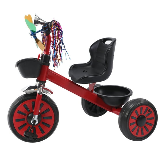 Bike for Toddler Kids Classic Tricycle Low Positioned Steel Trike Frame with Bell and Handlebar Tassels Toddler Tricycle for Boys and Girls Ages 2-5 Year Old, Red\Pink