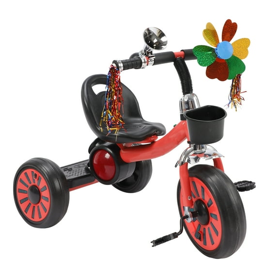 Bike for Toddler Kids Classic Tricycle Low Positioned Steel Trike Frame with Bell and Handlebar Tassels Toddler Tricycle for Boys and Girls Ages 2-5 Year Old, Red\Pink