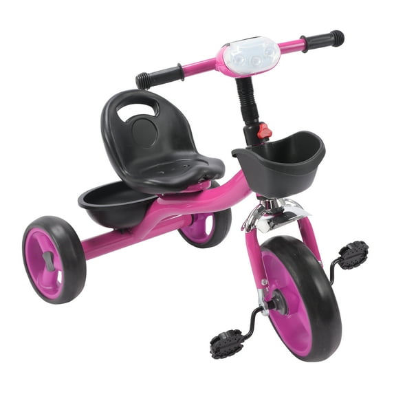 Bike for Toddler Kids Classic Tricycle Steel Trike Frame with Bell and Handlebar TasselsColorful Lighting Wheels & Large Basket Toddler Bike for Boys and Girls Ages 2-5 Year Old