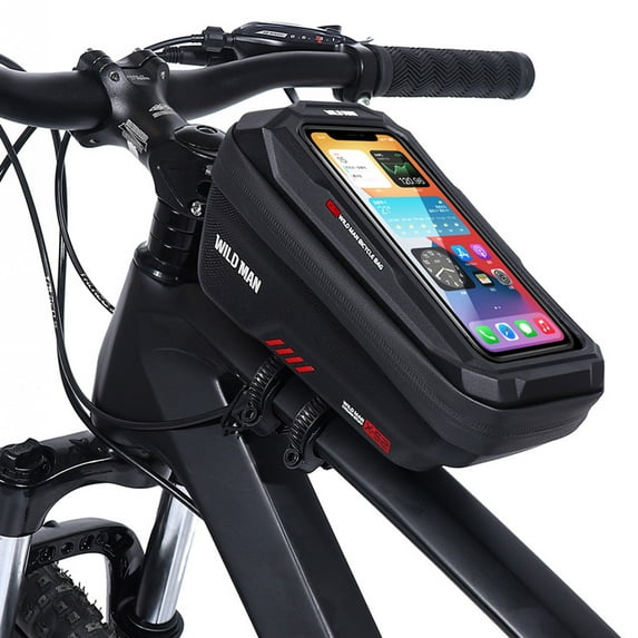 Bike Top Tube Bag Quick Release Hard Shell TPU Touch Screen Reflective for 6.1-6.8 Inch Phones, Mountain Road E-Bikes