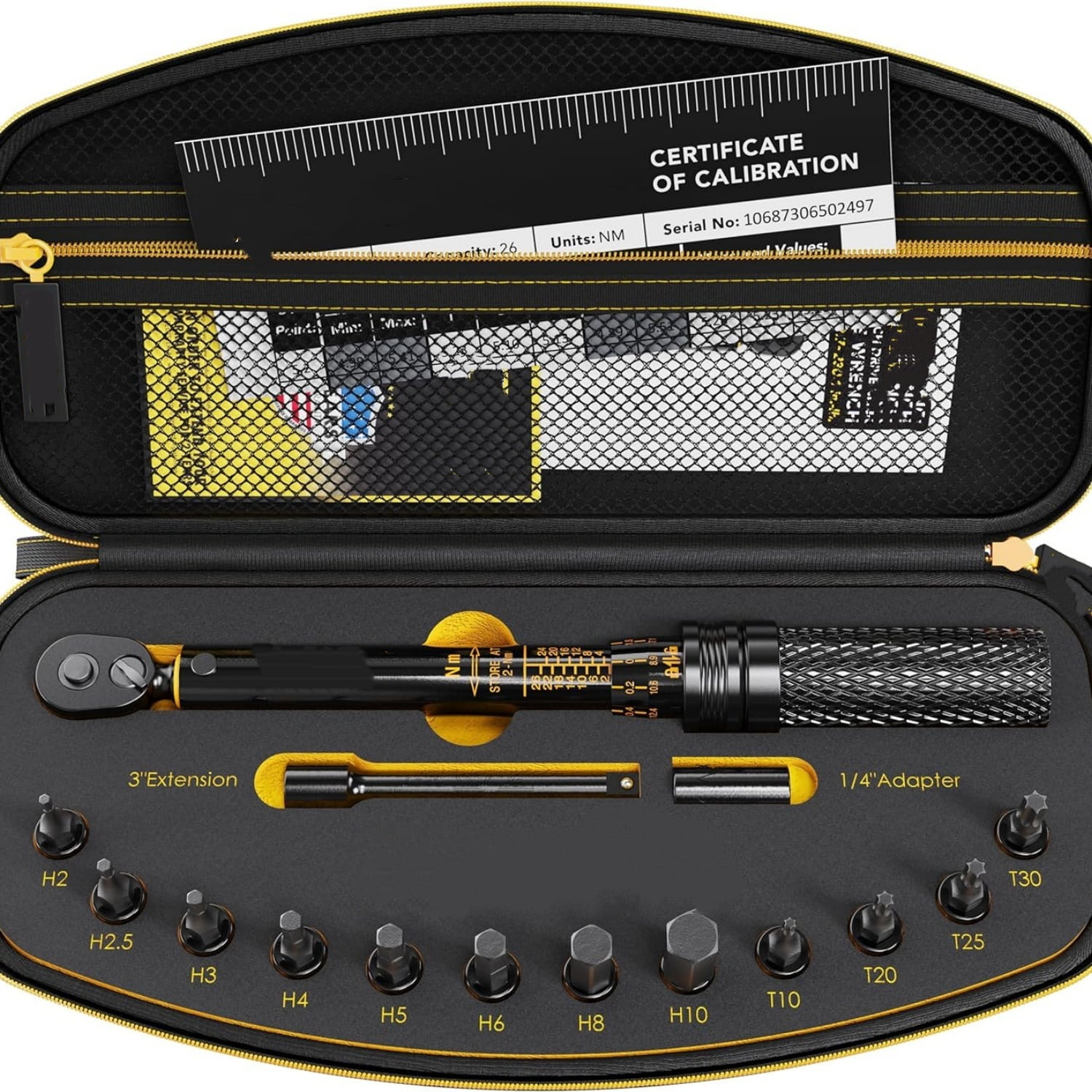 Bike Torque Wrench 1/4-Inch Dr. 15-Piece Kit | 72-Tooth Gear, Dual-Direction Click Type 2~26 Nm