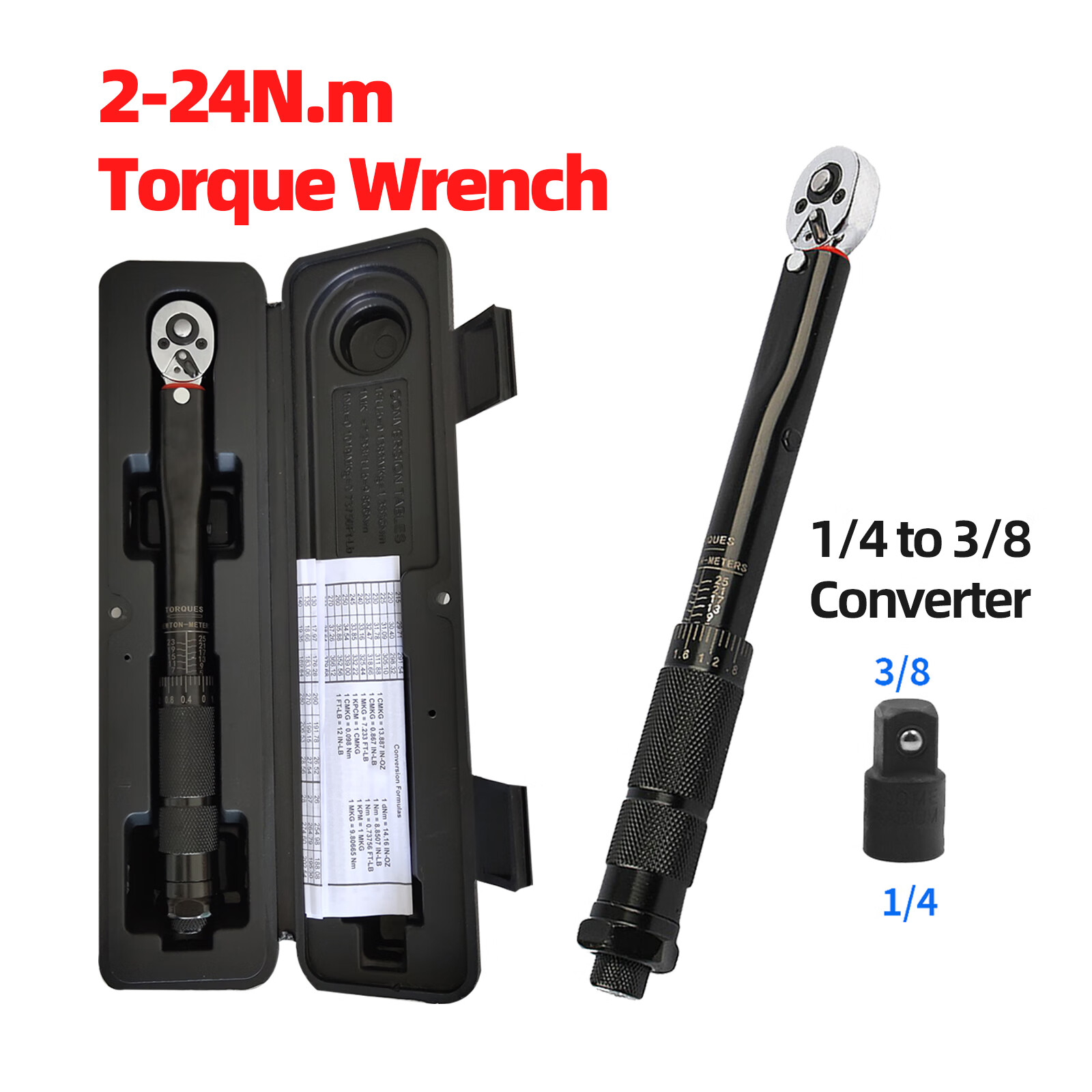 Bike Torque Wrench Set 1/4 Inch Drive 2 to 24nm, 0.1Nm High