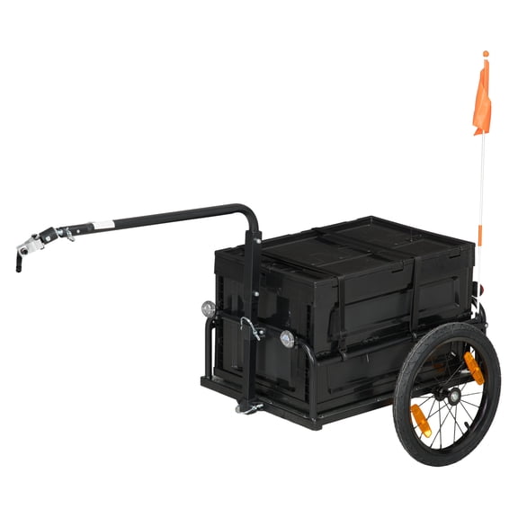 Bike Trailer, Cargo Bicycle Trailer with Removable Box, Galvanized Steel, 88lbs Capacity, Reflectors & Flag