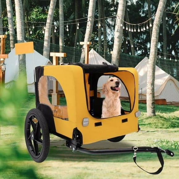 Bike Trailer Dog Cart for Small & Medium Pets | Foldable Frame with Quick-Release Wheels & Non-Slip Flooring | Built-In Leash & 88lbs Capacity