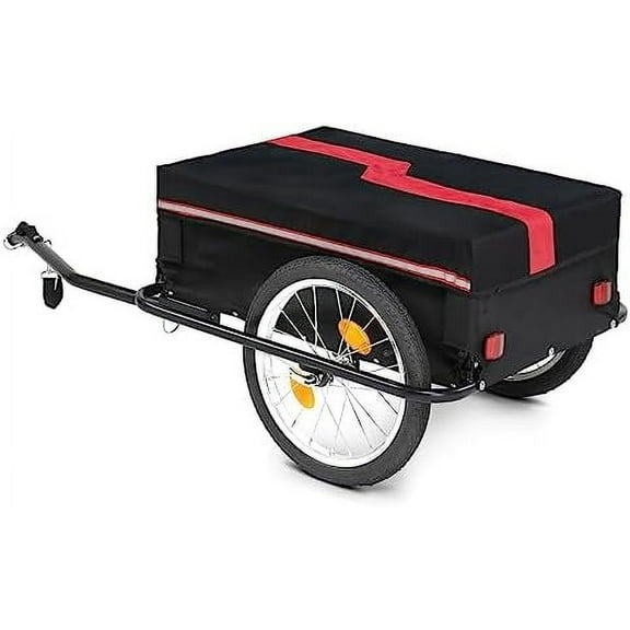 Bike Trailer Foldable Bicycle Trailer with Detached Cover, Quick Release Wheel, Anti-Rust Steel Frame and Universal Trailer Hitch, Bike  Trailer for Moving Houses, Camping and Shopping