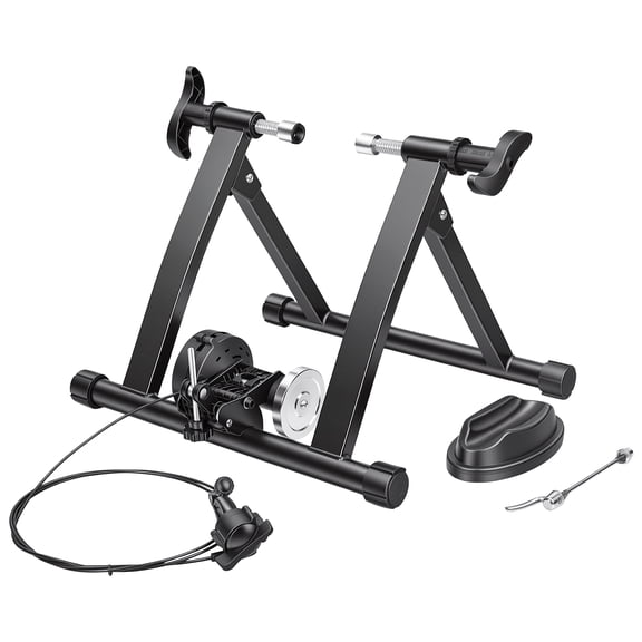 Bike Trainer Stand, Magnetic Stationary Bike Stand Fits 26"-28" and 700C Wheels, Adjustable 6-Level Resistance Bike Trainer with Quick Release Lever and Front Wheel Riser Block for Indoor Riding