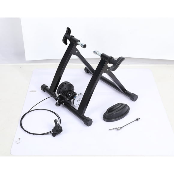 Bike Trainer Stand, Magnetic Stationary Bike Stand Fits 26"-28" and 700C Wheels, Adjustable 6-Level Resistance Bike Trainer with Quick Release Lever and Front Wheel Riser Block for Indoor Riding