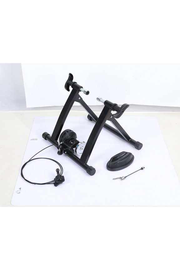 Bike Trainer Stand, Magnetic Stationary Bike Stand Fits 26"-28" and 700C Wheels, Adjustable 6-Level Resistance Bike Trainer with Quick Release Lever and Front Wheel Riser Block for Indoor Riding