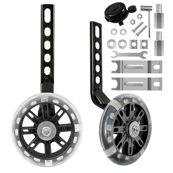 Bike Training Wheels Mute Flash Wheels with Adjustable Bicycle Stabilizer Mounted Kit Compatible for 12 14 16 18 20 inch Single Speed Bike