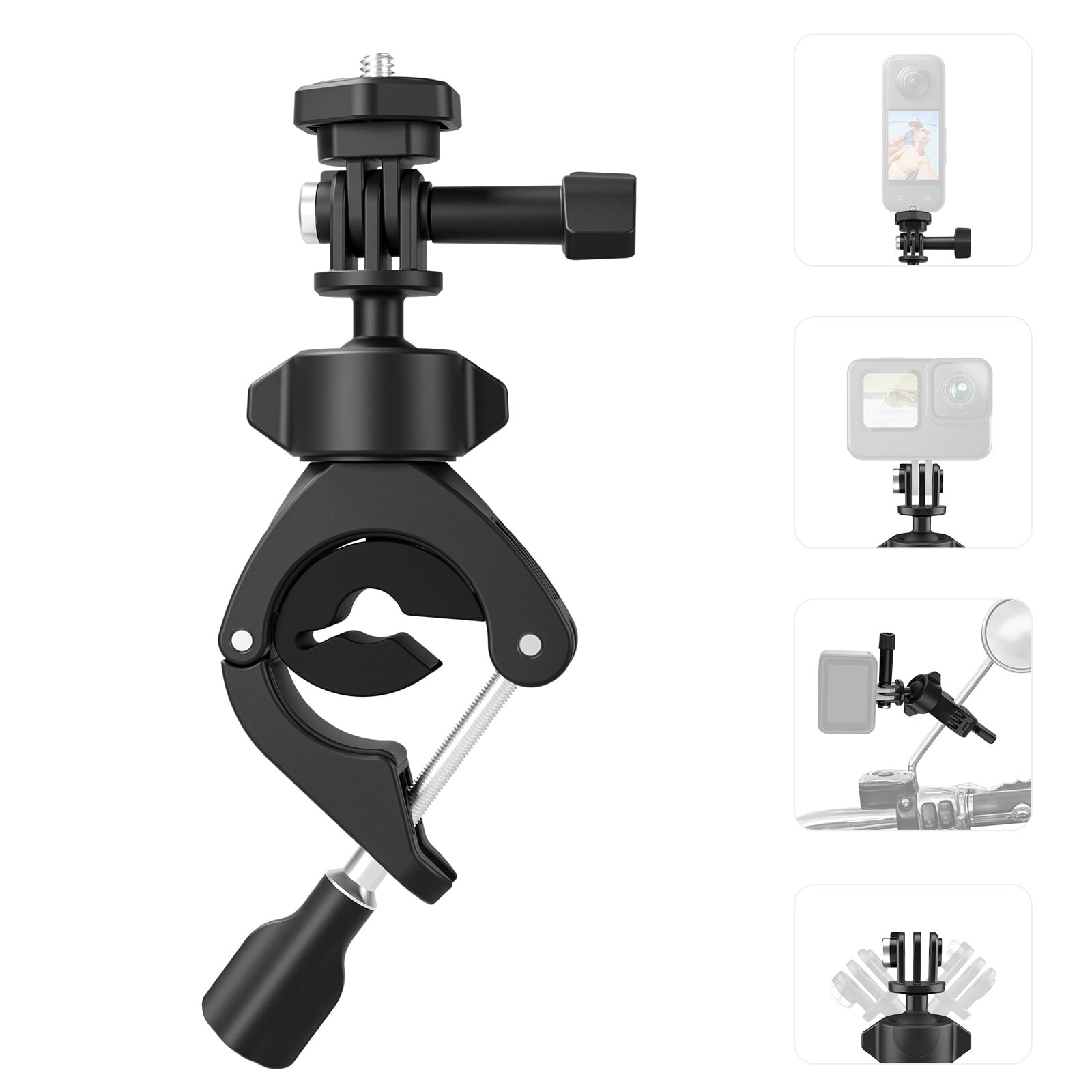 Aluminum Motorcycle Mirror Mount For GoPro Hero 12/11/10/9/8 & DJI Osmo Action - 360° Adjustable Camera Bracket