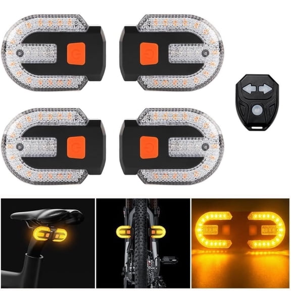 Bike Turn Signals with Remote Control, USB Rechargeable Wireless Bicycle Tail Lights 5 Modes IPX6 Waterproof for Night Riding Safety, Easy Mount on Handlebars & Seatposts