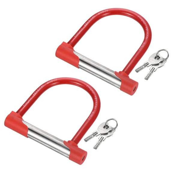 Bike U Lock Anti Theft Bicycle Lock with 2 Keys 18mm Motorcycle Wheel Security Lock for E Bikes Scooters, Red 2 Pack