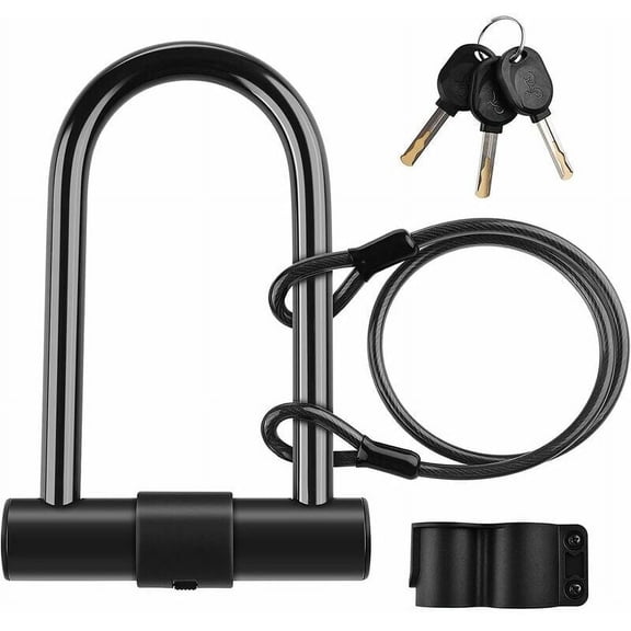 Bike U Lock, Outdoor Heavy Duty With ADDITIONAL Cable For Comprehensive Protection, Suitable For Double Locking Shackle, Affordable U-Lock Protection Against Thefts (Black)