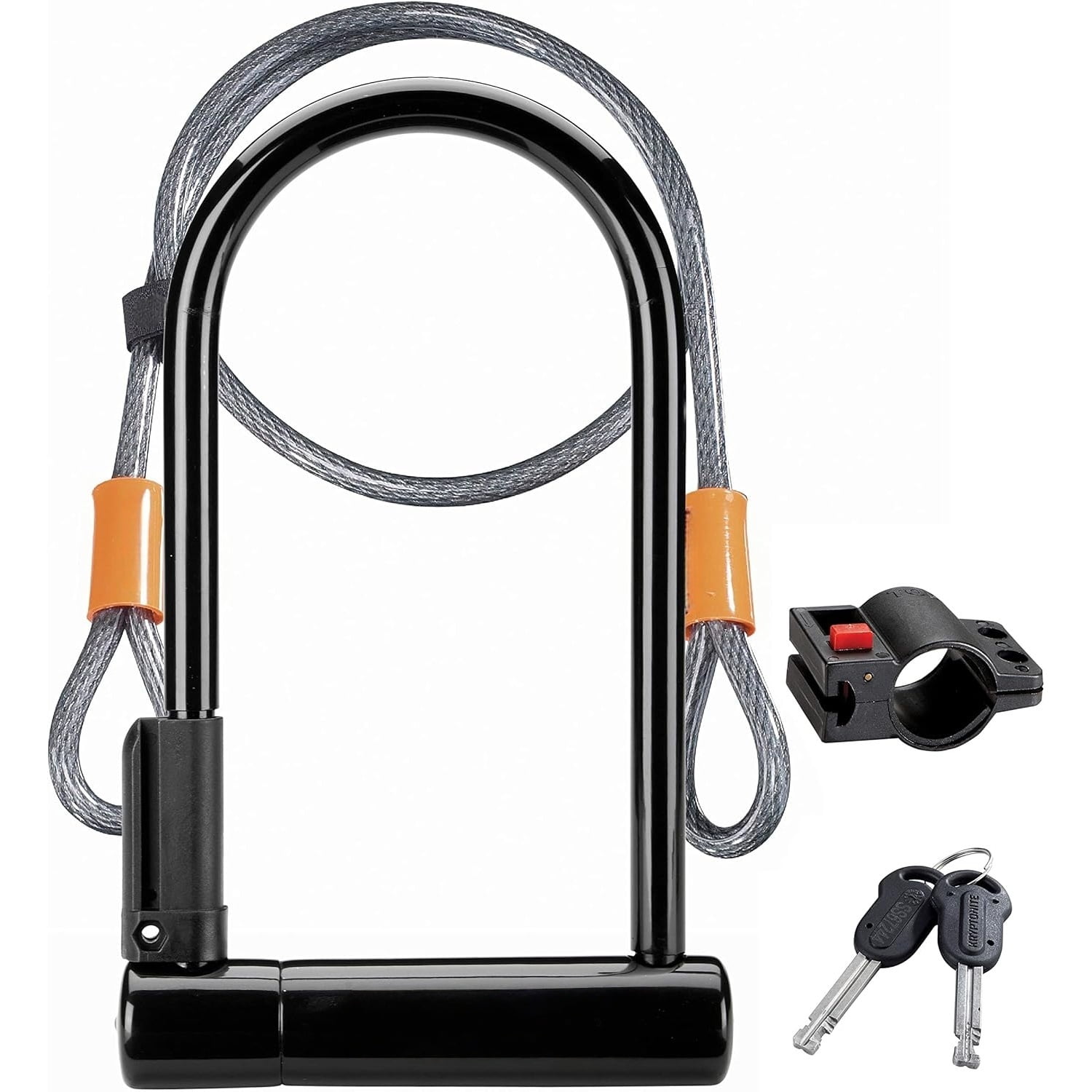 Bike U-Lock Standard with Braided Steel Cable, Heavy Duty Anti-Theft Bicycle U Lock, 12mm Shackle and 10mm x4ft Length Security Cable with Mounting Bracket and Keys