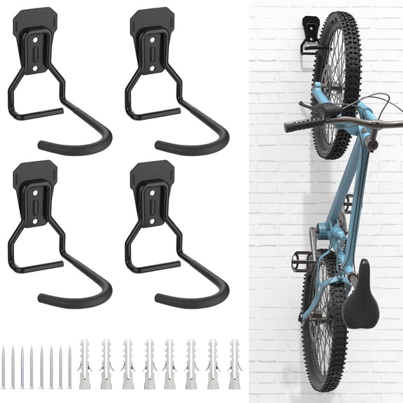 Bike Wall Mount with Fixed Hook, [4 Pack] Heavy Duty Bike Storage Rack, Bike Rack Vertical Stand for Garage - Easily Hang/Detach - with Screws Iron Bike Hanger Brackets
