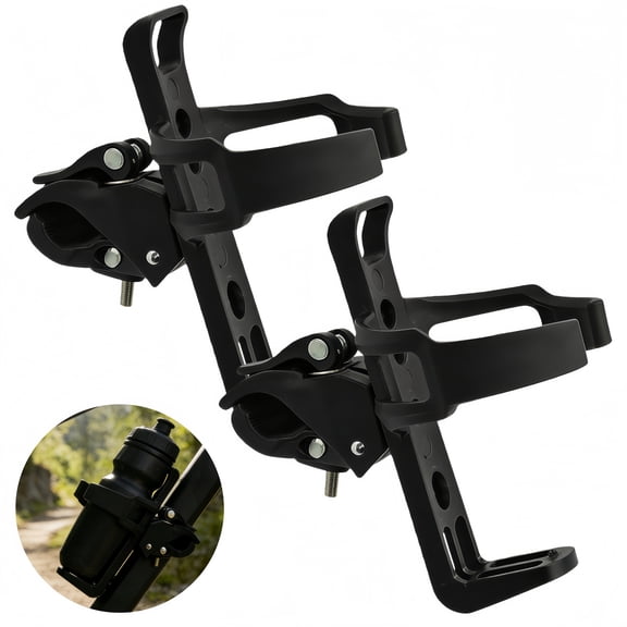 2 PCS Plastic Bike Water Bottle Holder No Screws 360 Degree Rotatable Black